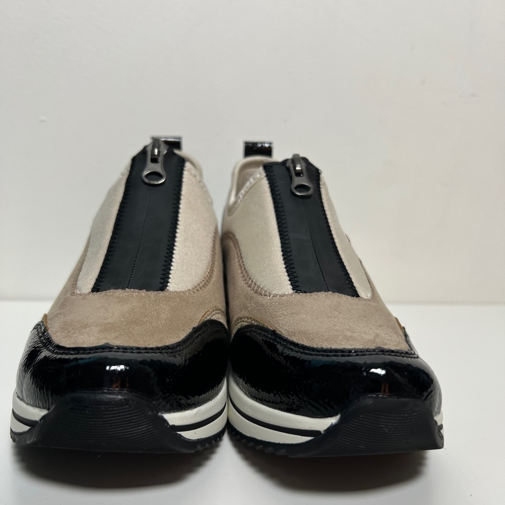 Remonte Soft Wedge Sneakers Front Zip Black Patent Beige Suede Size 36 US 6 - Picture 9 of 16